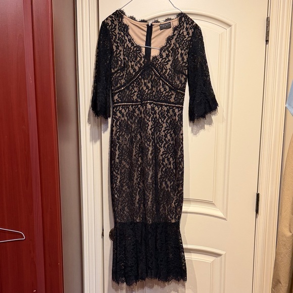Dress Forum Black and Tan Lace Midi Dress Dress Forum Black and Tan Lace Midi Dress